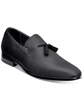 Stacy Adams Black Textured Tassel Loafers